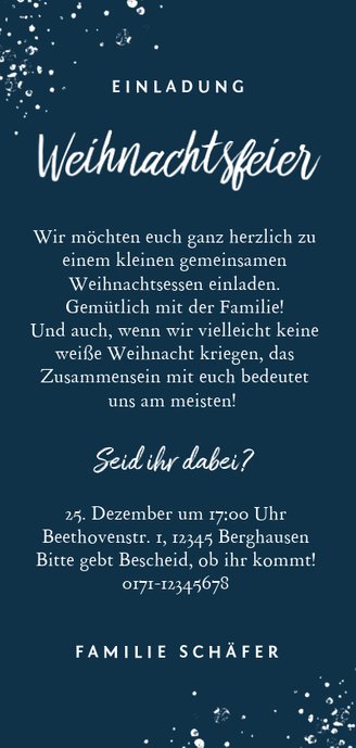 Klassische Einladung zur Weihnachtsfeier mit Foto Rückseite