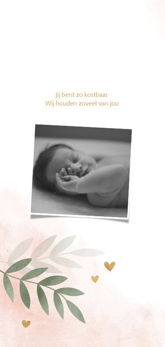 Kraamfeest waterverf roze takjes gouden hartjes 2