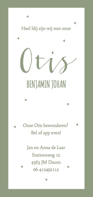 Langwerpig geboortekaartje met icoontjes Achterkant