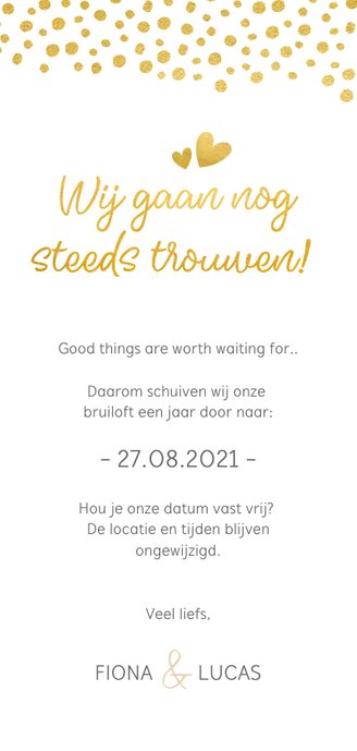 Langwerpige Change the Date kaart met kalender en datum Achterkant