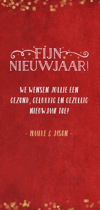 Langwerpige dubbele rode nieuwjaarskaart met gouden sterren 3