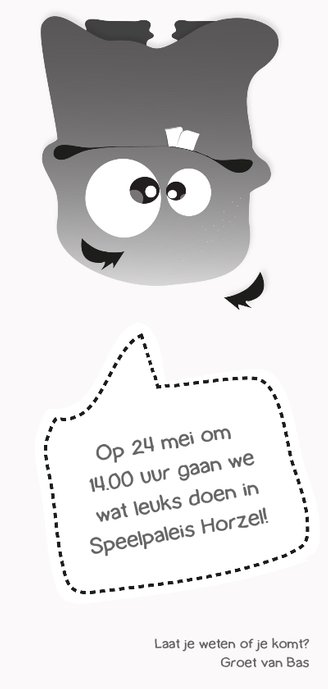 Leuke uitnodigingskaart kom je ook kinderfeestje Achterkant