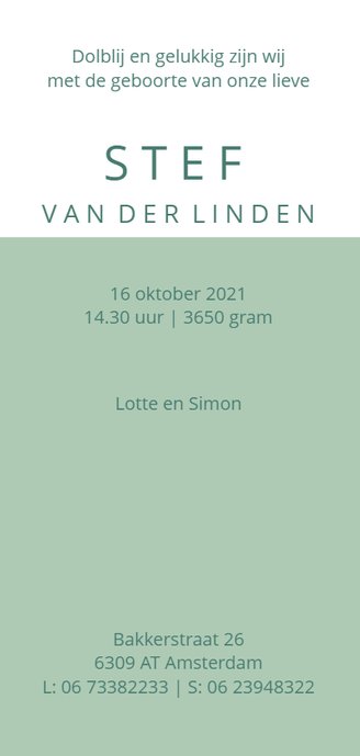 Lief geboortekaartje met silhouet van jongetje Achterkant