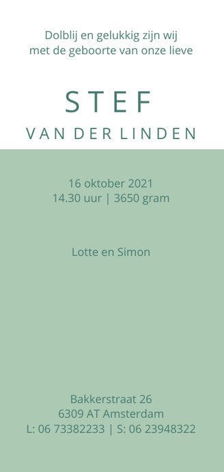 Lief geboortekaartje met silhouet van jongetje Achterkant