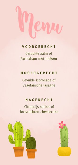 Lieve menukaart eerste communie met foto en cactussen Achterkant