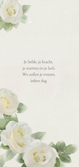 Lieve rouwkaart met witte rozen op gewassen achtergrond 2