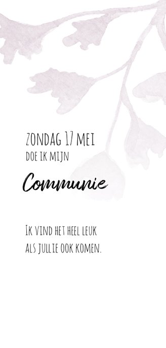 Lieve, stijlvolle communiekaart voor meisje met bloemen 3