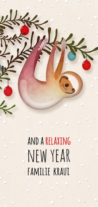 Luiaard Wishing you a relaxing X-Mas kerstkaart Achterkant