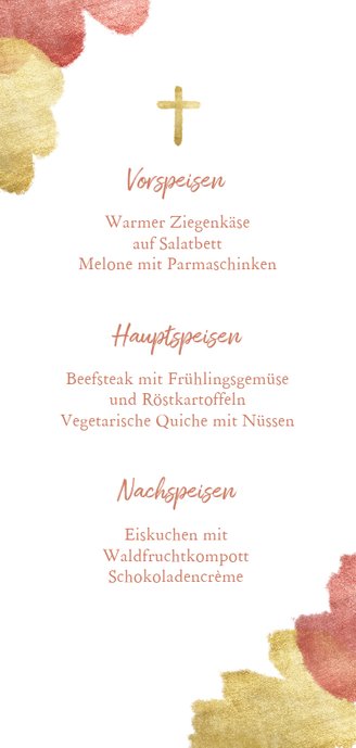 Menükarte zur Kommunion Foto und Metallic-Akzente Rückseite