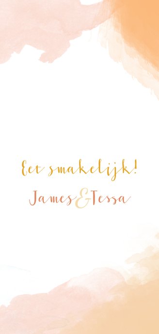 Menu bruiloft waterverf peach roze blauw Achterkant