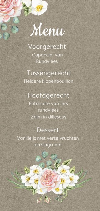 Menu diner feest Achterkant