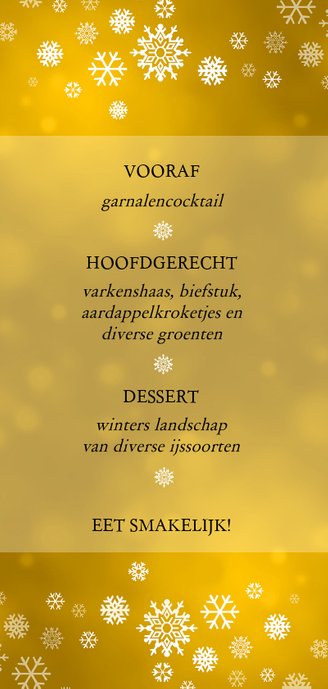 Menu Kerst goud met sneeuwvlokken Achterkant
