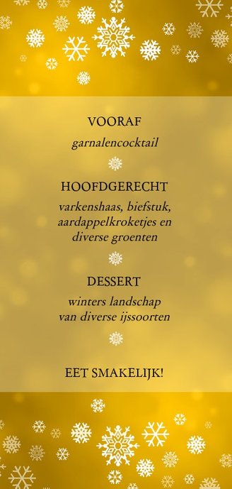 Menu Kerst goud met sneeuwvlokken Achterkant