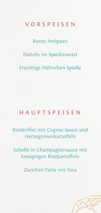 Menue-Karte mit Pfingstrosen 2