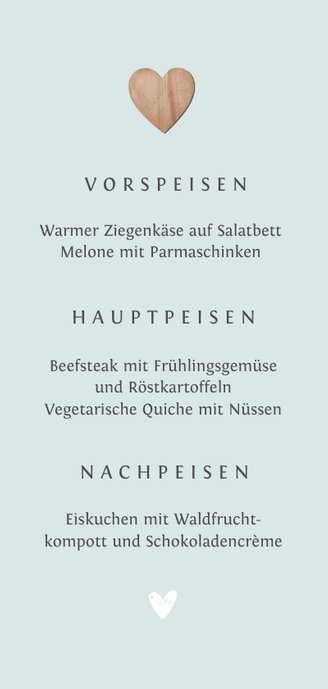 Menükarte Jugendweihe Holzherz Rückseite