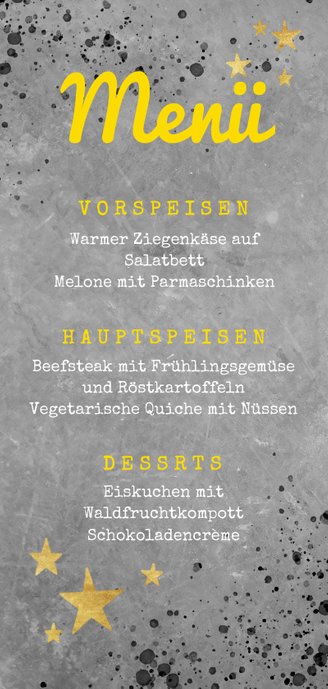 Menükarte Konfirmation Betonlook, Foto und Sterne Rückseite