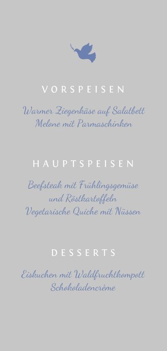 Menükarte Konfirmation blau Foto Eleganz schlicht Rückseite