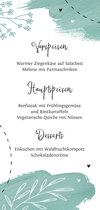 Menükarte Konfirmation Farbkleckse und Blumen Rückseite