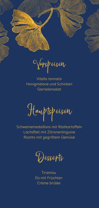 Menükarte Konfirmation Ginkgoblätter Stempel Rückseite