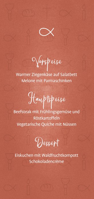 Menükarte Konfirmation kleine Symbole rostrot Rückseite