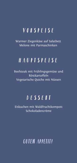 Menükarte Kreuz blau Spritztechnik mit Foto Rückseite