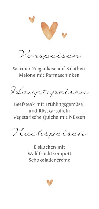 Menükarte Taufe Flamingo, Blumen und Herzen Rückseite