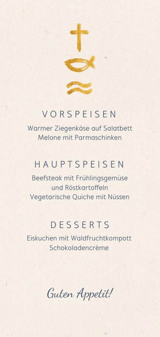 Menükarte Taufe Kreuz Fisch Wasser Rückseite