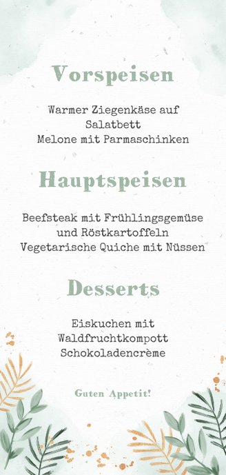 Menükarte Taufe Zwillinge mit zwei niedlichen Giraffen Rückseite