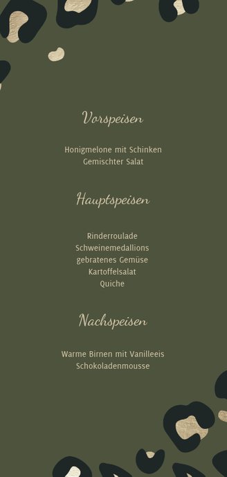 Menükarte zu Weihnachten mit Leoparden Print Rückseite