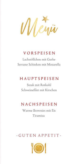 Menükarte zu Weihnachten rot mit Sternen 3