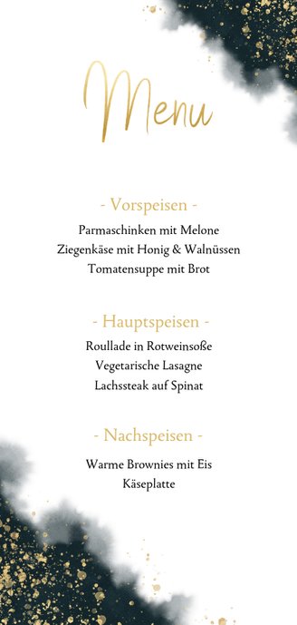 Menükarte zu Weihnachten Wasserfarbe und goldene Punkte Rückseite