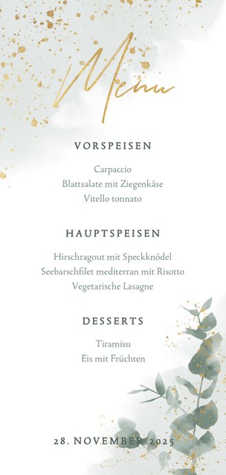 Menükarte zur Hochzeit Eukalyptus Rückseite
