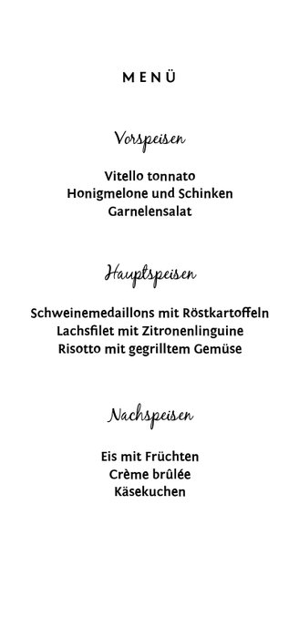 Menükarte zur Hochzeit Fotocollage Rückseite