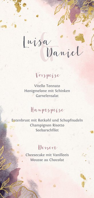 Menükarte zur Hochzeit mit stilvollen Blumen Rückseite