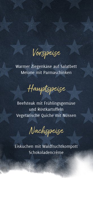 Menükarte zur Kommunion blau mit Sternen Rückseite