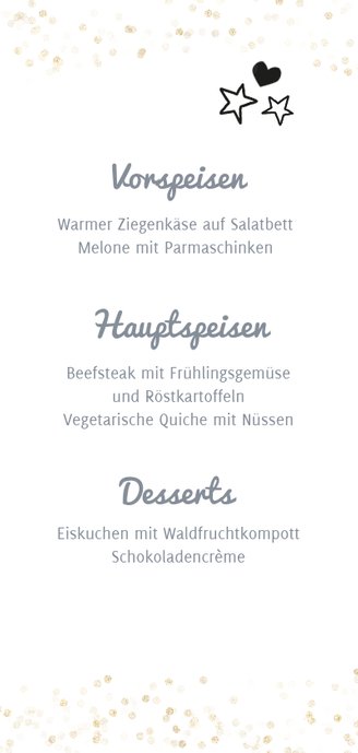 Menükarte zur Kommunion Foto und Doodles Rückseite