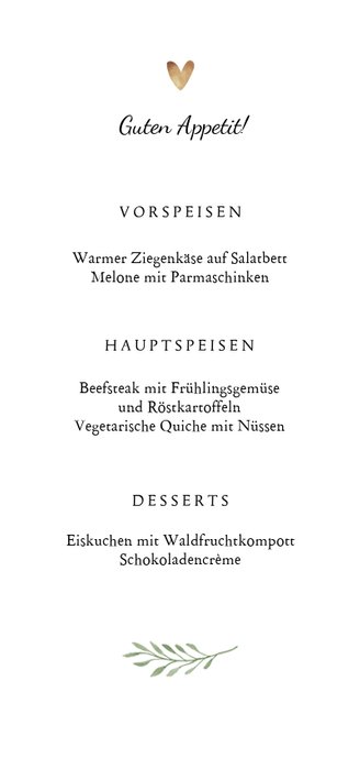 Menükarte zur Kommunion Kreuz botanisch Rückseite