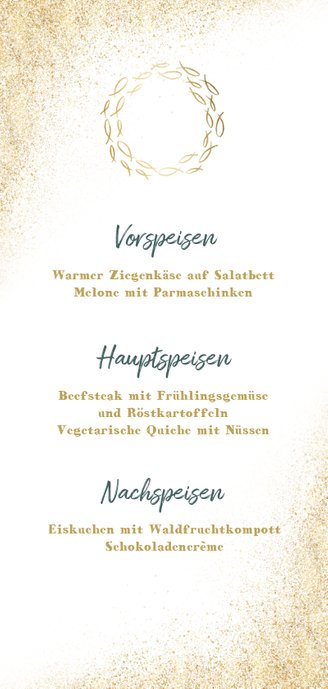 Menükarte zur Kommunion Goldfische auf Kreidetafel Rückseite