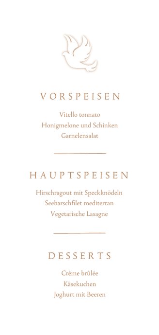 Menükarte zur Kommunion Taube Rückseite