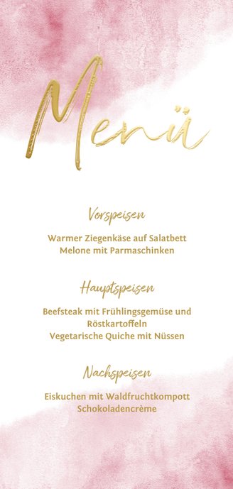Menükarte zur Konfirmation Foto, Goldlook & Wasserfarbe Rückseite