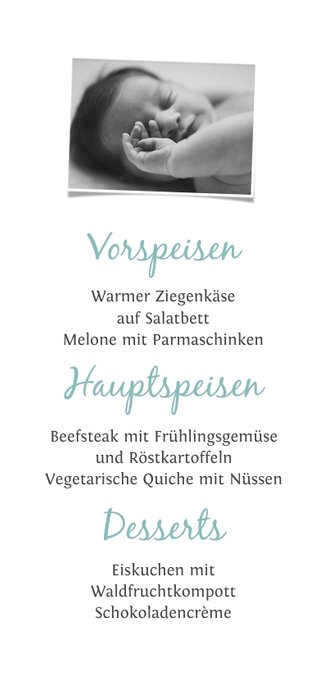 Menükarte zur Taufe blau mit Sternen Rückseite