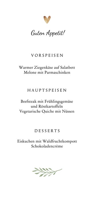 Menükarte zur Taufe botanisches Kreuz Rückseite