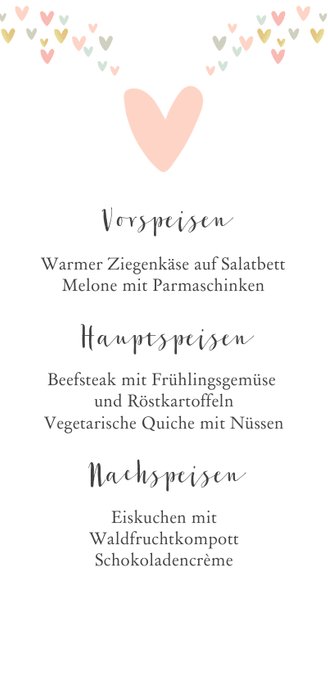 Menükarte zur Taufe Pastellherzen Rückseite