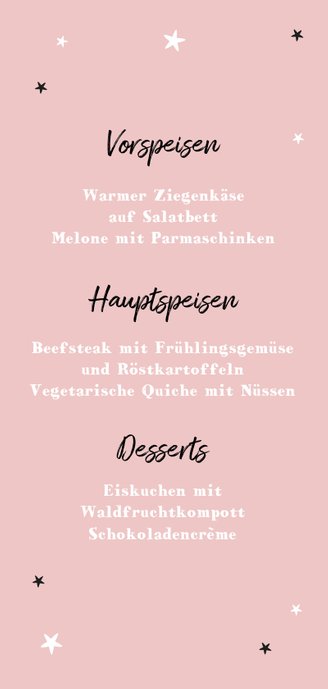 Menükarte zur Taufe rosa Bär und Sterne Rückseite