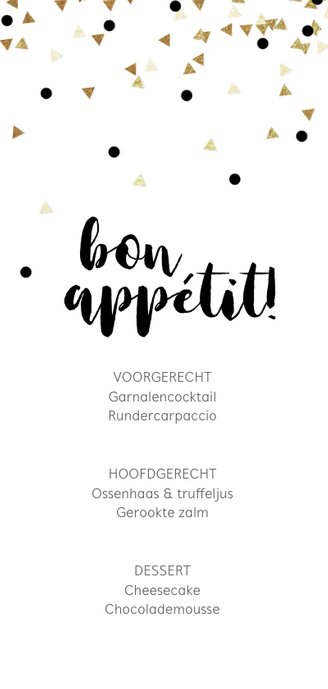 Menukaart 21 diner party confetti zwart wit Achterkant