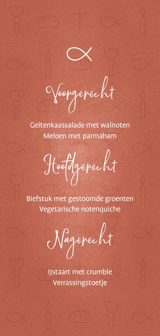 Menukaart communie christelijke symbolen meisje Achterkant