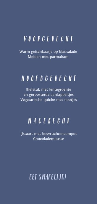 Menukaart communie foto & kruis verfspetters blauw Achterkant