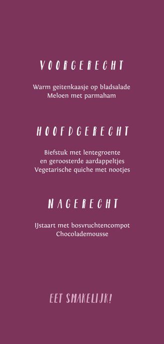 Menukaart communie foto & kruis verfspetters roze Achterkant