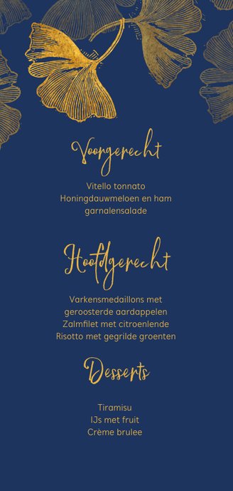 Menukaart communie ginkgoblad stempel Achterkant