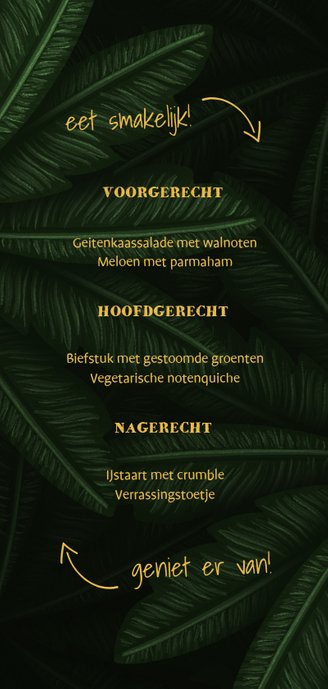 Menukaart communie jungle bladeren met pijltjes Achterkant